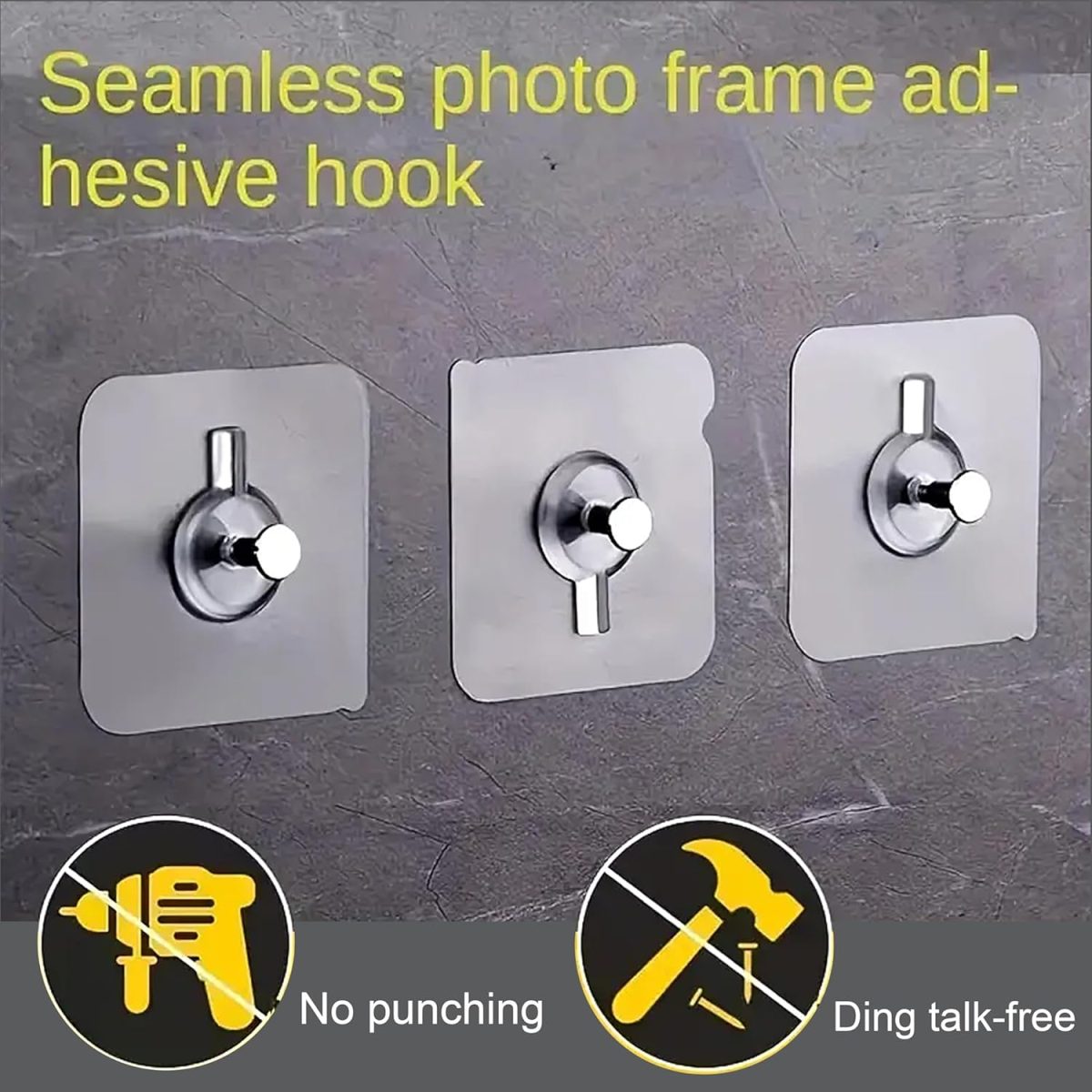 Misamo Enterprise Wall Hooks Without Drilling Waterproof Hooks for Bathroom Shower Kitchen Keys Door Outdoor Home Improvement Utility Hook (Pack of 10, Photo Frame Hook) Clear, Stainless Steel - Image 2