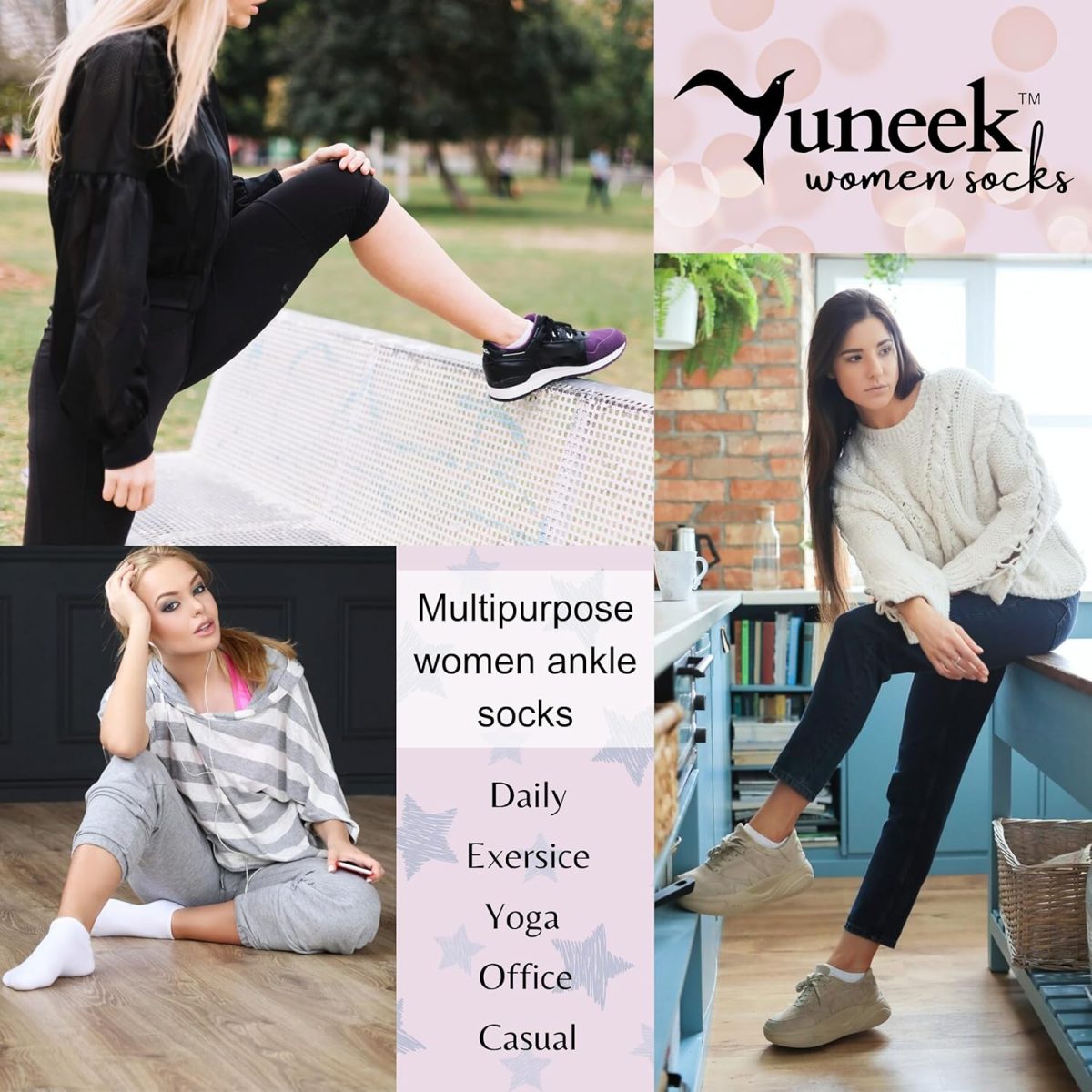 Yuneek Women's Ankle Length Low Cut Cotton Socks Pack Of 3 - Image 3