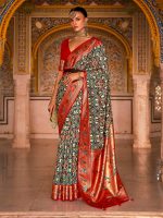 SAREE MALL Women's Woven Design Peacock Pure Patola Silk Saree With Unstitched Blouse Piece - Image 2