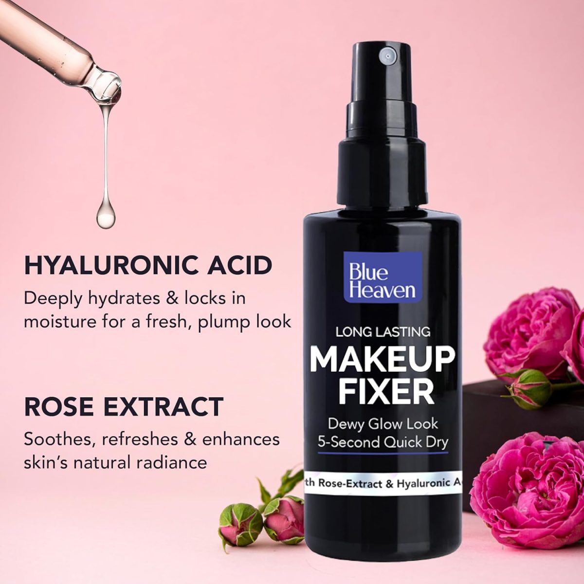 Blue Heaven Long-Lasting Makeup Fixer | Paraben Free & Sweat Proof | Infused with Vitamin E and Aloe Vera | Dewy Glow and Silk Matte Effect Setting Spray for Makeup | 60ml - Image 4