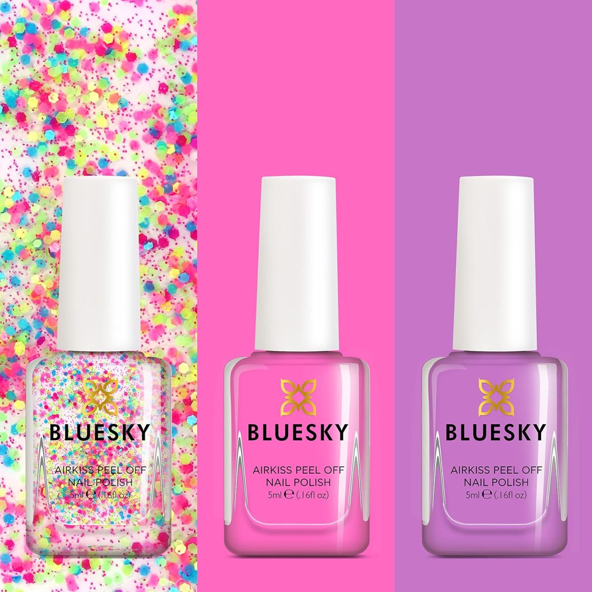 BLUESKY Kids Glossy Finish Nail Varnish Set Party Time Collection |Easy Peel-Off, Nail Polish For Kids,Gift Set,3 X 5Ml With Stickers - Image 2