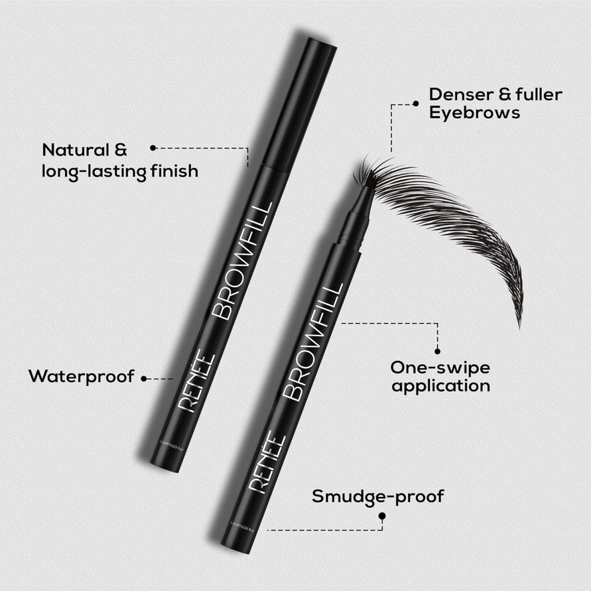 RENEE Browfill Eyebrow Pen - Black | Waterproof & Smudge-Proof | One Swipe Application | Micro Precision | Natural & Long-Lasting Finish | For Denser & Fuller Eyebrows | Easy to Use | Cruelty-Free - Image 3