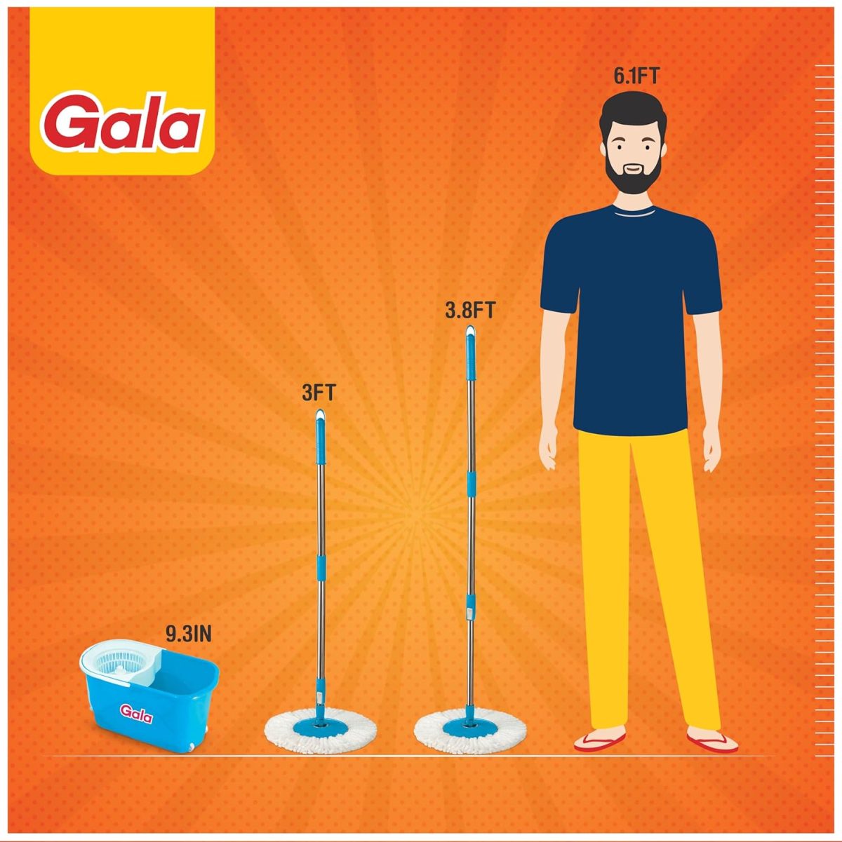 Gala e-Quick Spin Mop, Easy Wheels & Big Bucket with 2 Microfiber Refills, Floor Cleaning Mop with Bucket, pocha for floor cleaning, Mopping Set (white and blue) - Image 7