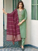 Sanisa Women's Cotton Blend Sequence Embroidery Work Straight Kurta with Pant and Dupatta Set| Ethnic Set | Suit Set | Kurta Set - Image 3