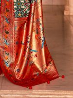 SAREE MALL Women's Woven Design Peacock Pure Patola Silk Saree With Unstitched Blouse Piece - Image 5