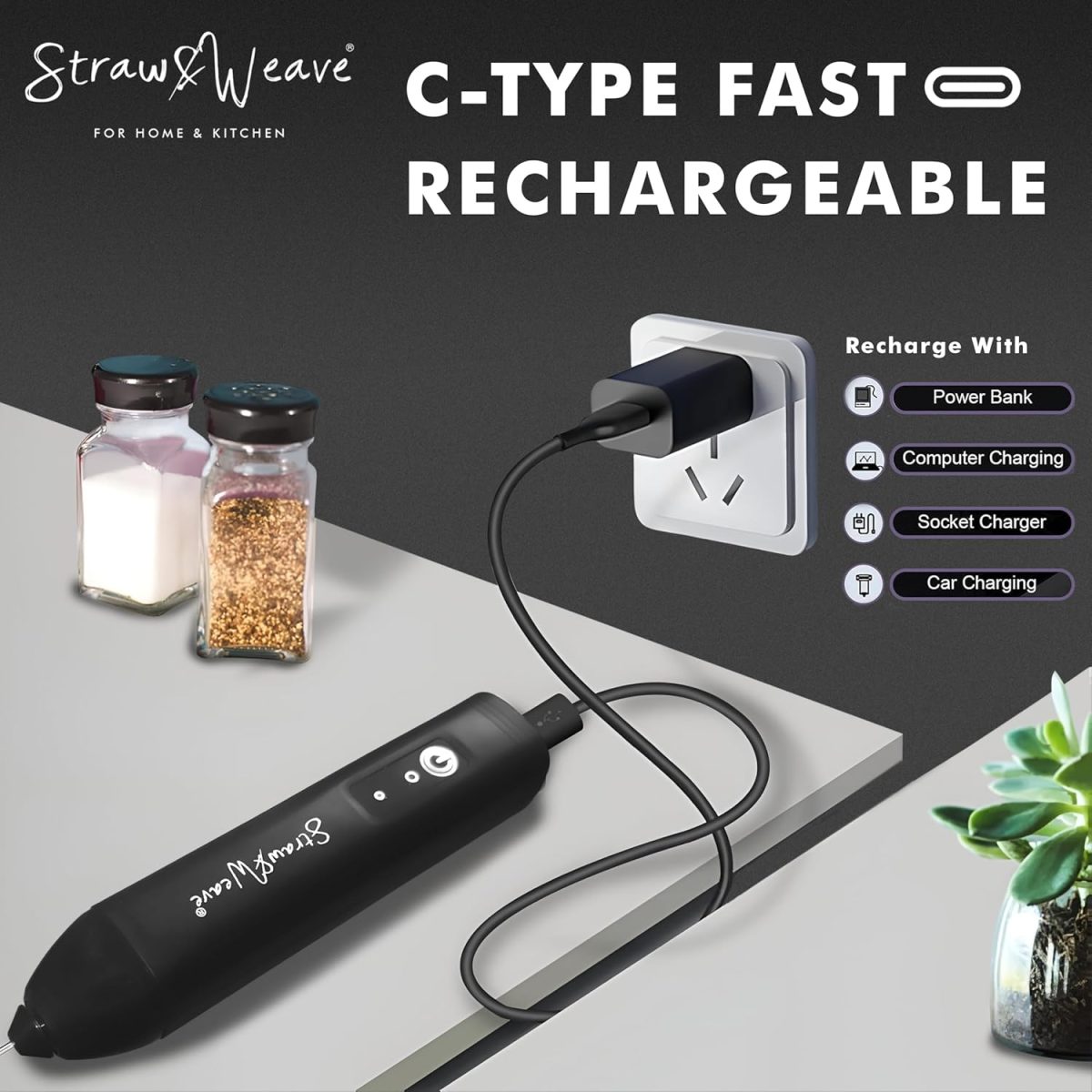 Coffee Frother Electric with Double Whisk | C Type Rechargeable Coffee Maker Machine for Home | 1 Year Warranty | Free Coffee Blender Recipe Book | Big Battery 1 Charge = 15 Days Use - Image 4