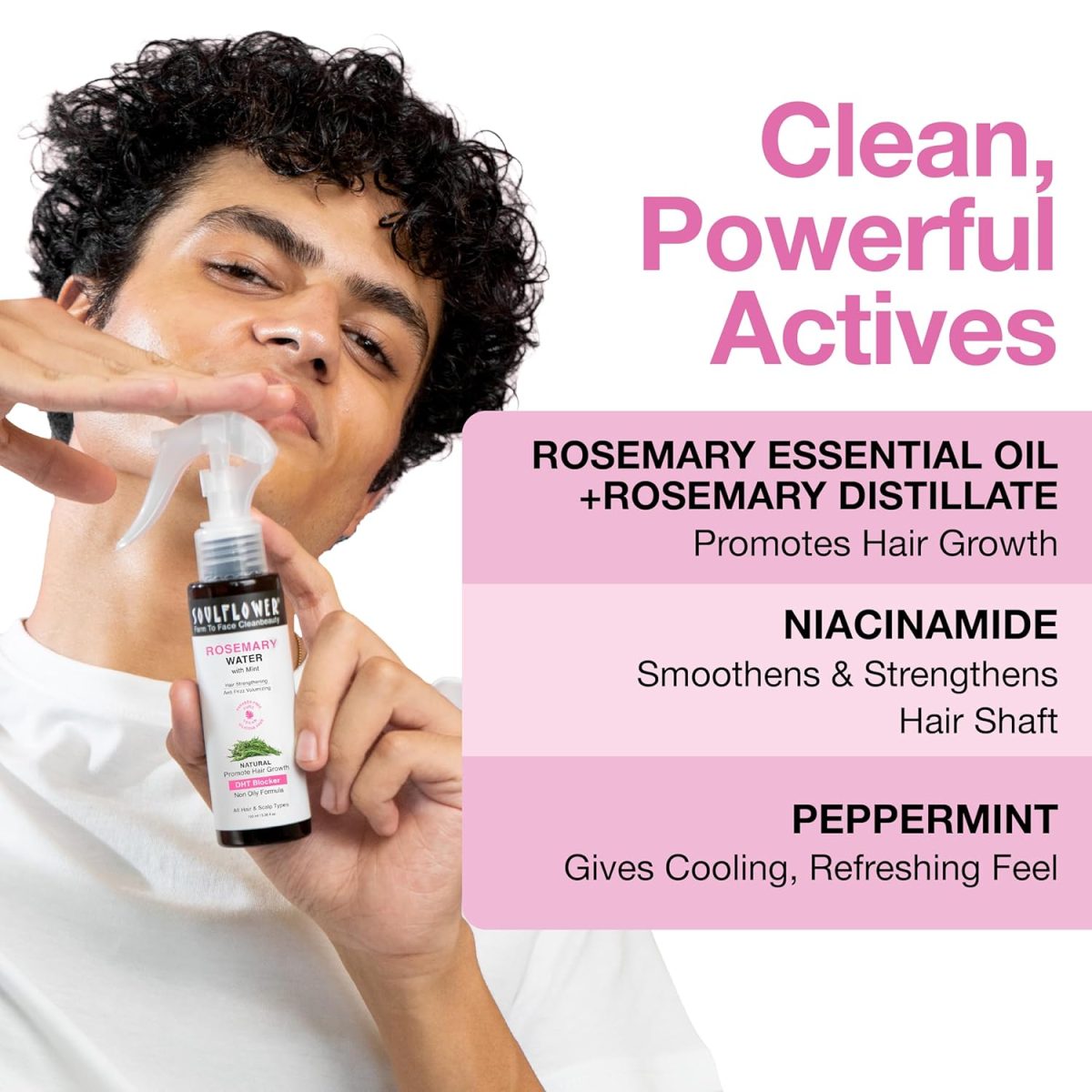 Soulflower Rosemary Water Spray for Hair Growth | Niacinamide & Mint | Hair Regrowth Spray | Instant Shine | Strengthens Hair Roots & Strand | Anti Hair Fall Cooling & Relaxing | All Hair Types 100ml - Image 5