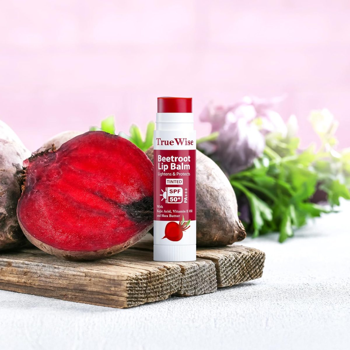 TrueWise® Tinted Lip Balm with SPF 50 PA+++ Brightening Beetroot Lip Balm For Dark Lips With Kojic Acid,Vitamin E, Soft, Glossy Lips- SPF lip balm for Women 5g - Image 8