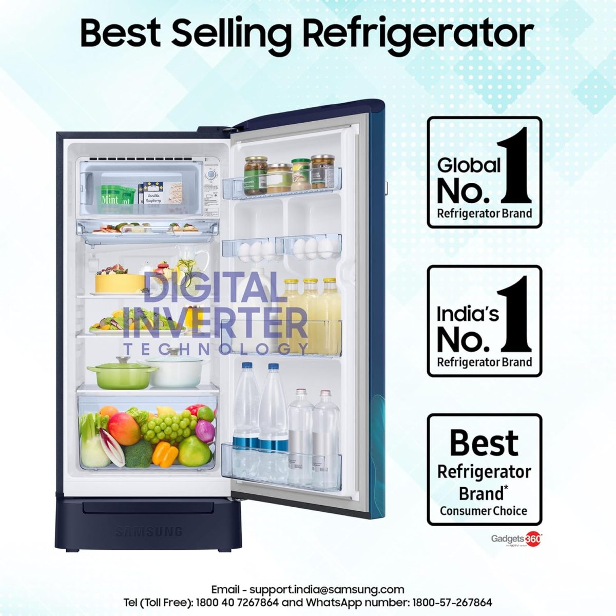 Samsung 189 L, 5 Star, Digital Inverter, Direct-Cool Single Door Refrigerator (RR21D2H259U/HL, Paradise Bloom Blue, Base Stand Drawer) - Image 4