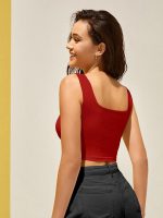 BERRY BIRD® Women's Knitted Sleeveless Solid Square Neck Tank Tops - Image 2