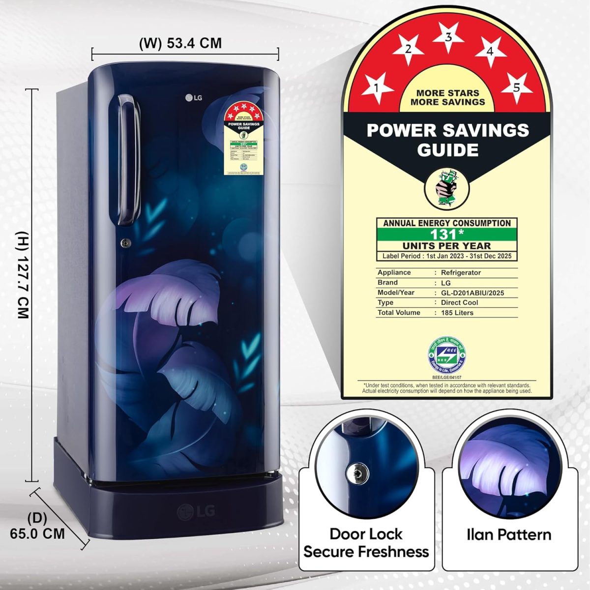 LG 185 L 5 Star Direct Cool Smart Inverter Compressor Single Door Refrigerator (GL-D201ABIU, Blue ILAN, Moist N Fresh, Auto Smart Connect with Base Stand Drawer) - Image 5