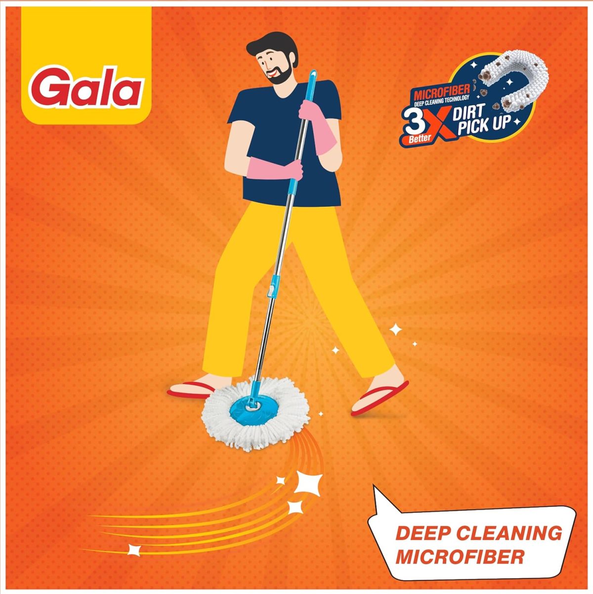 Gala e-Quick Spin Mop, Easy Wheels & Big Bucket with 2 Microfiber Refills, Floor Cleaning Mop with Bucket, pocha for floor cleaning, Mopping Set (white and blue) - Image 2