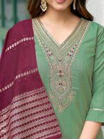 Sanisa Women's Cotton Blend Sequence Embroidery Work Straight Kurta with Pant and Dupatta Set| Ethnic Set | Suit Set | Kurta Set - Image 6