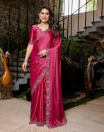 Yashika Women's Bollywood Satin Moss With Swarovski Stone Saree with Blouse |saree for Women | Silk Saree | New Sari | Latest Saree - Image 7