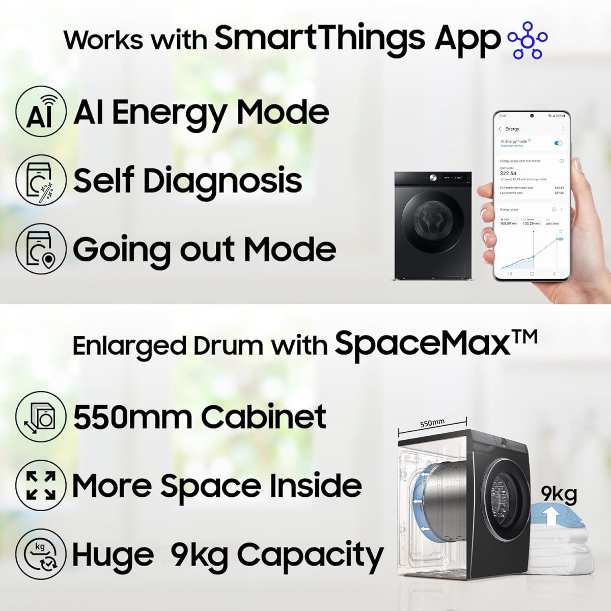 Samsung 9 kg, 5 star, AI EcoBubble, Super Speed, Wi-Fi, Hygiene Steam with Inbuilt Heater, Digital Inverter, Fully-Automatic Front Load Washing Machine (WW90DG5U24AXTL, Inox) - Image 5
