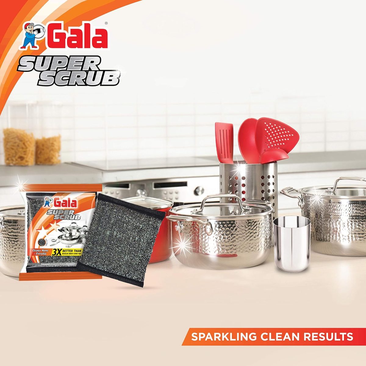 Gala Super Scrub Set – Made of Steel – Black – Pack of 6 - Image 6