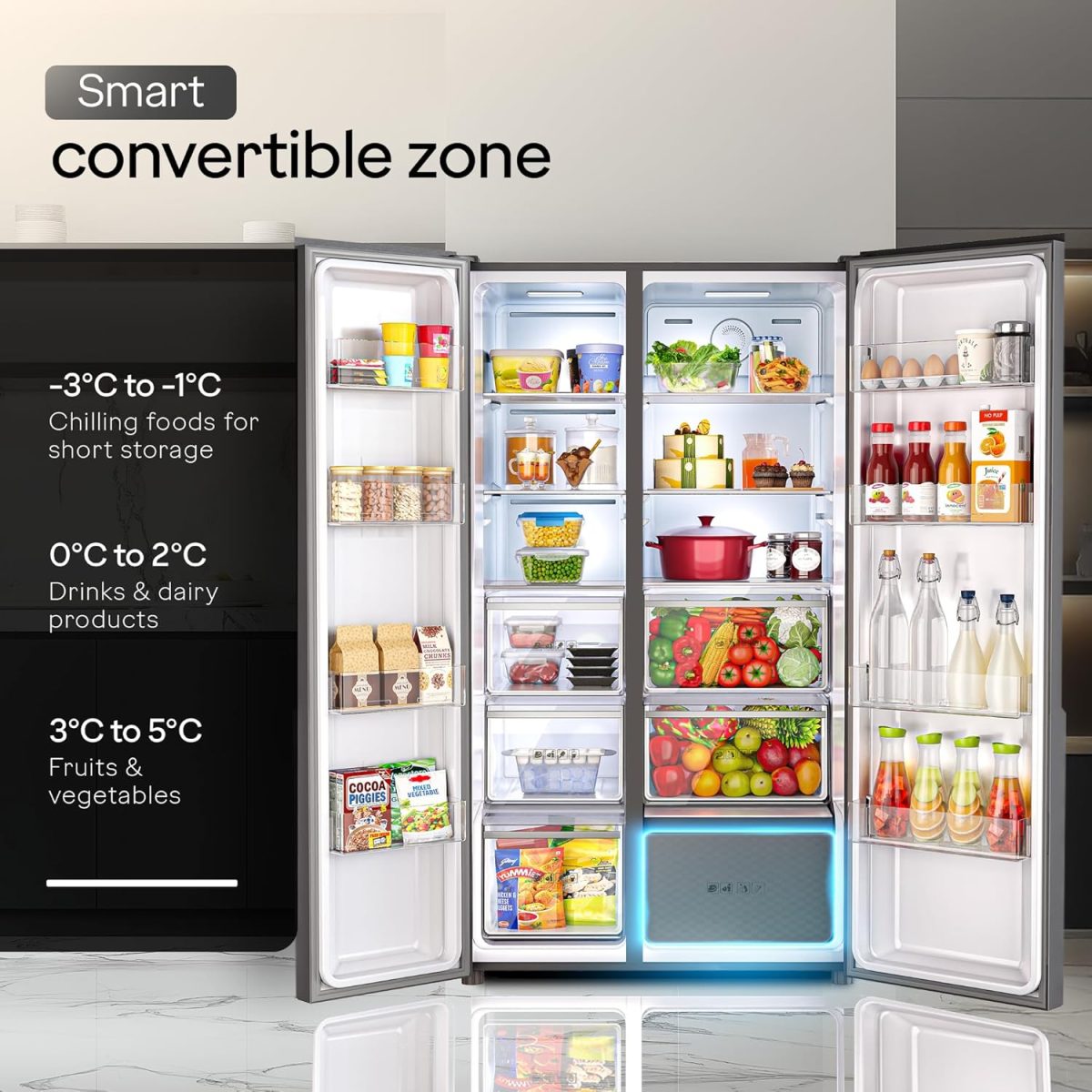 Godrej 600 L Frost Free Smart convertible Zones with Digital Touch Panel, Frost Free Inverter Side By Side Refrigerator(2025 Model, RS EONVELVET 600C RIT BK GL, Black Glass) - Image 6