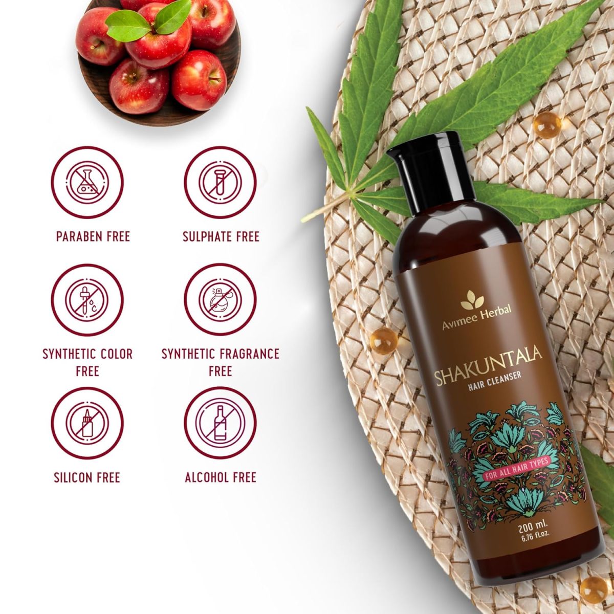 Avimee Herbal Shakuntala Daily Use Hair Cleanser | For Silky Hair | With Aloe, Apple Cider, Rice & Keratin Protein | Sulphate & Paraben Free Shampoo For Men & Women | 200 ml - Image 3