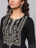 idaLia Women's Embroidered Black Rayon Kurta with Palazzo Pants - Image 2