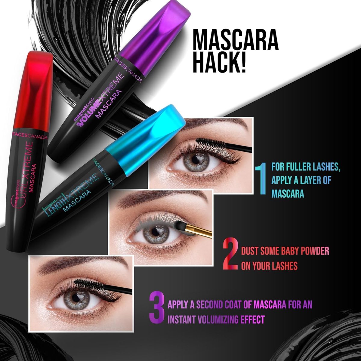 FACES CANADA Magneteyes Length Xtreme Mascara - Black, 8g | Volumizes Lashes | Waterproof | Quick Drying | Long Wear | Intense Black Finish | Lightweight | Enriched With Jojoba Oil & Vitamin E - Image 6