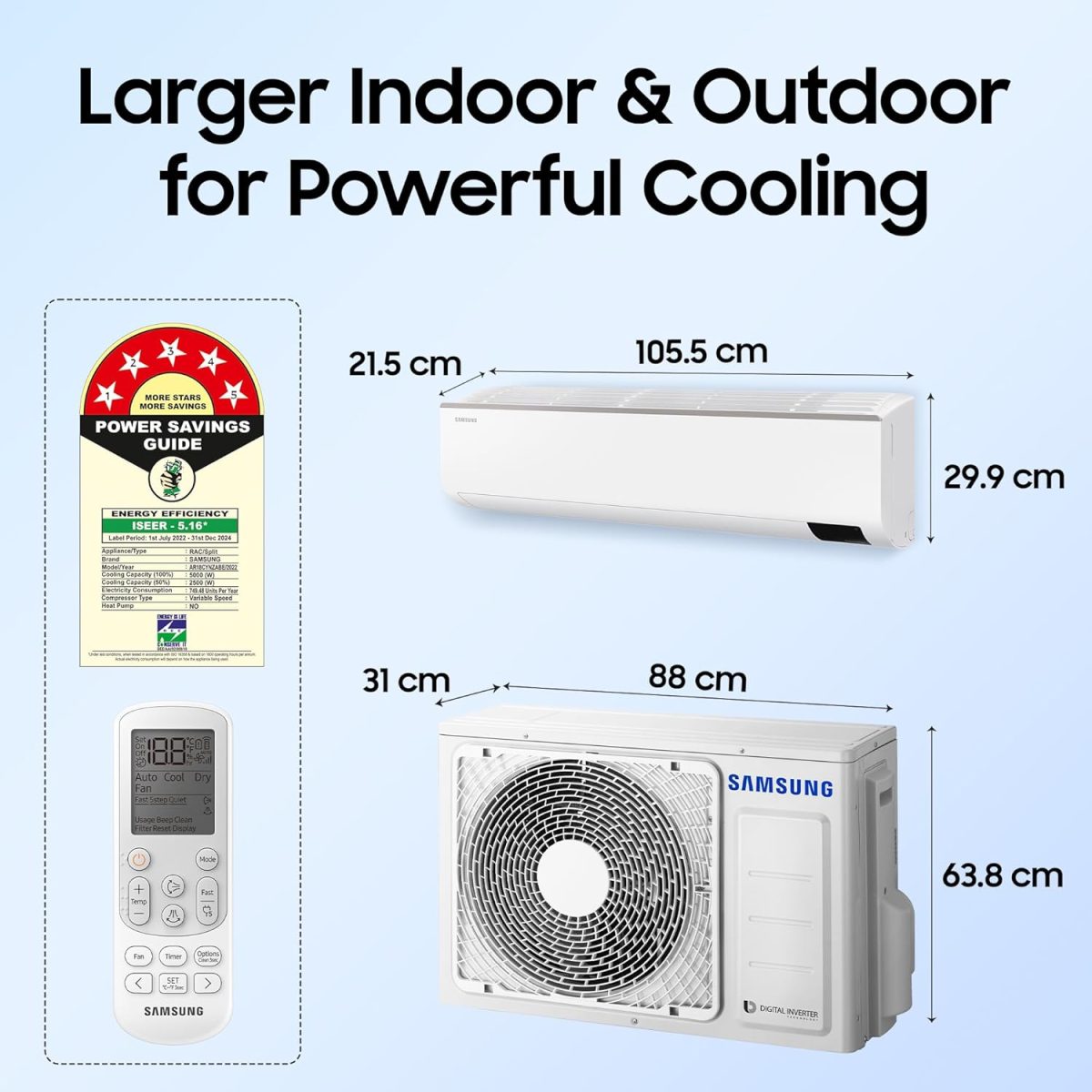 Samsung 1.5 Ton 5 Star (5-in-1 Convertible Cooling, AR18CYNZABE, Stabilizer Free Operation, Copper, Inverter Split AC, White - Image 6