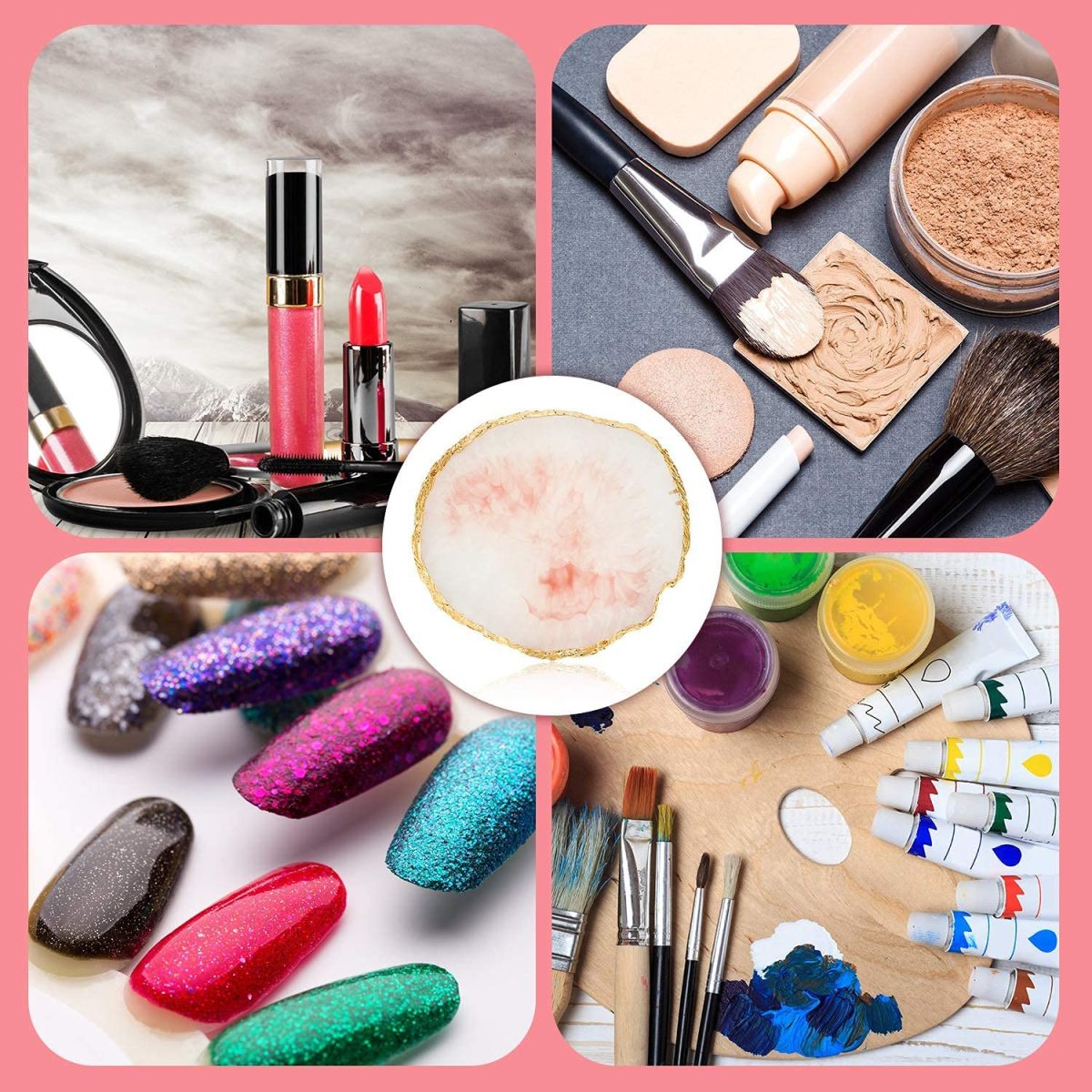 KIRA Nail Art Palette - Golden Edge Resin Nail Holder Display - Color Mixing Plate - Round Shape 1 Pcs - Image 7