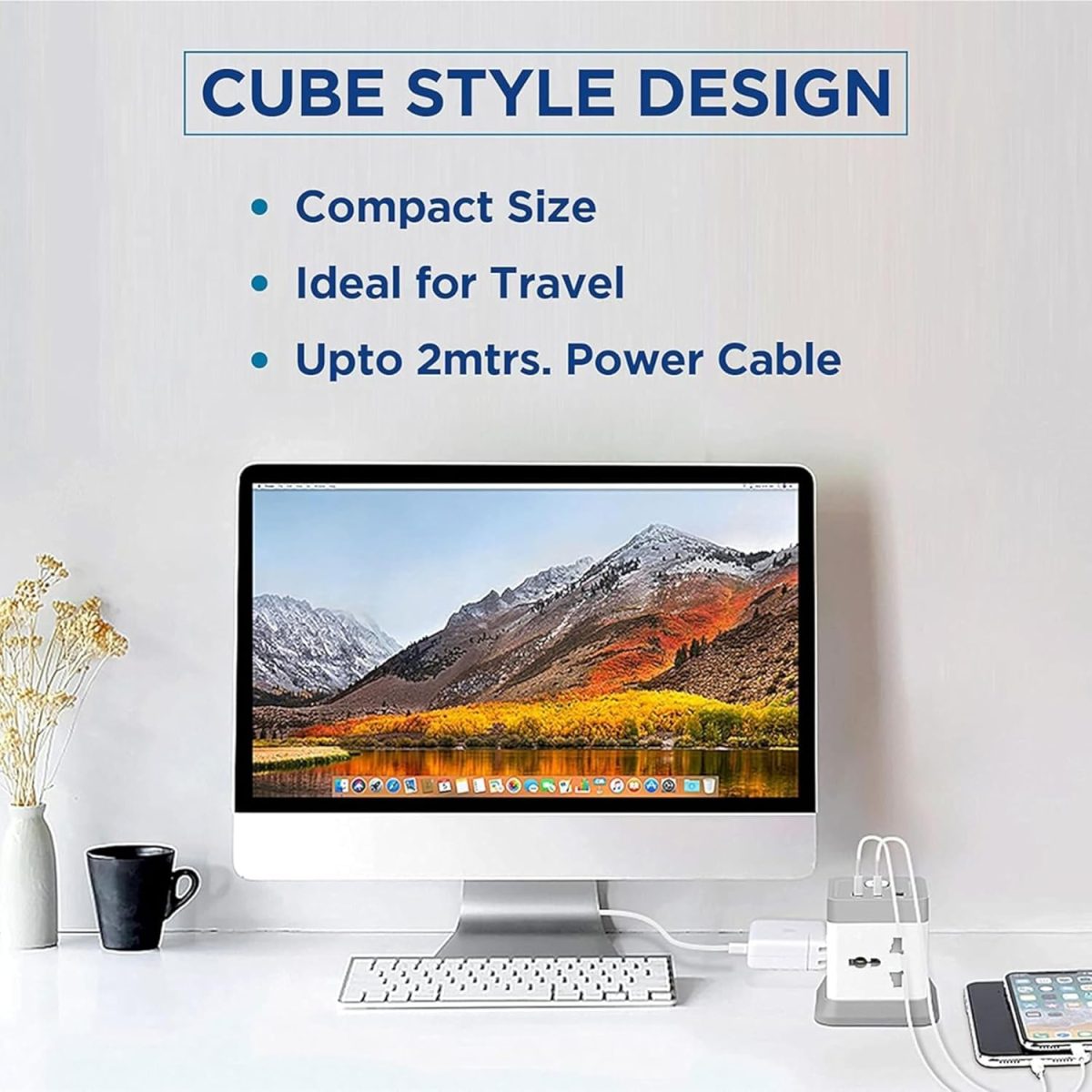 EMBOX Cube Extension Board with USB Port Universal Sockets and USB (2.4 A) (QC 3.0) Extension Board with Switches Overload Protector, Indicator, 2 Meter Extension Cord - Image 6