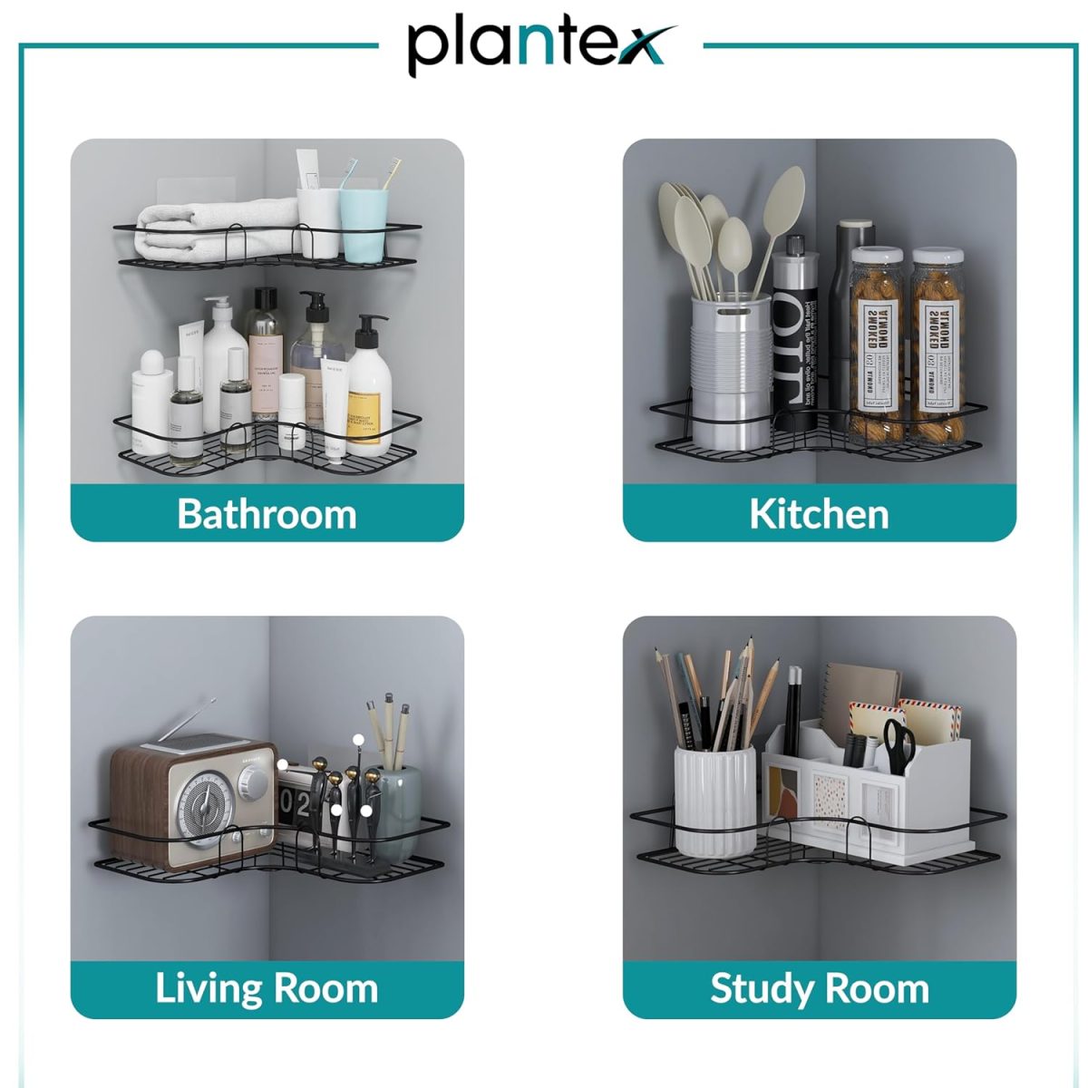Plantex Drill Free Corner Shelf for Bathroom Wall/Bathroom Organizer Without Drill/Kitchen Shelf/ - Pack of 2 (Black,CED Powder Coated) - Image 6
