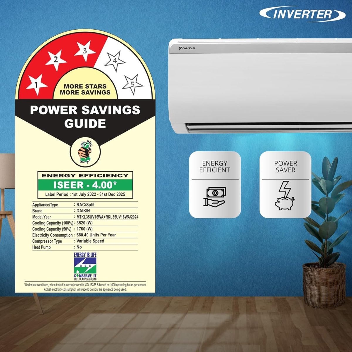 Daikin 1 Ton 3 Star Inverter Split AC (Copper, PM 2.5 Filter, 2024 Model, MTKL35UV16, White) - Image 4