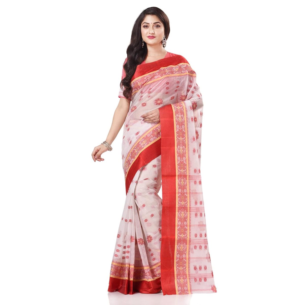 dB DESH BIDESH Women`s Cotton Saree Handloom Sarees For Women Cotton Tant Cotton Sarees For Women Phulkoli Design Handloom Sarees For Women Cotton Without Blouse Piece - Image 5