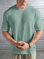 O3e Mens Solid Dotted Unique Design Oversized Tshirt for Men - Round Neck Loose Fit Drop Shoulder Mens T-Shirt - Image 2