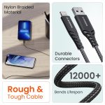 Ambrane USB to Lightning 3A Fast Charging Braided Cable Compatible for iPhone 14,13, 12,11, X, 8, 7, 6, 5, iPad, Macbook, iMac, AirPods, 480Mbps Data Sync, 1.5Meter Long (RCL -15, Black) - Image 4