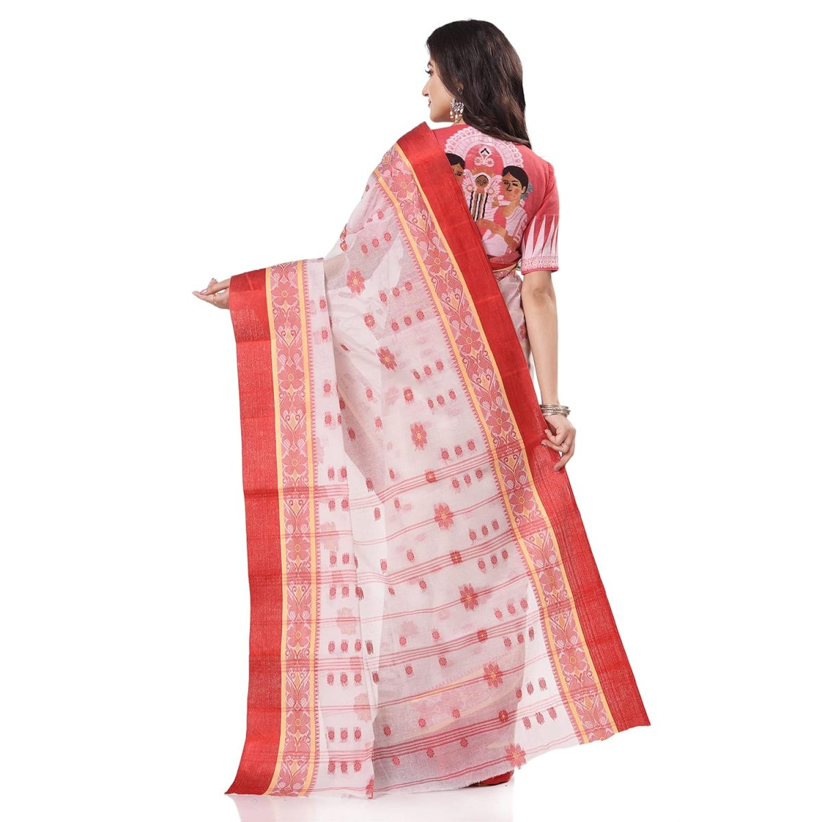 dB DESH BIDESH Women`s Cotton Saree Handloom Sarees For Women Cotton Tant Cotton Sarees For Women Phulkoli Design Handloom Sarees For Women Cotton Without Blouse Piece - Image 2