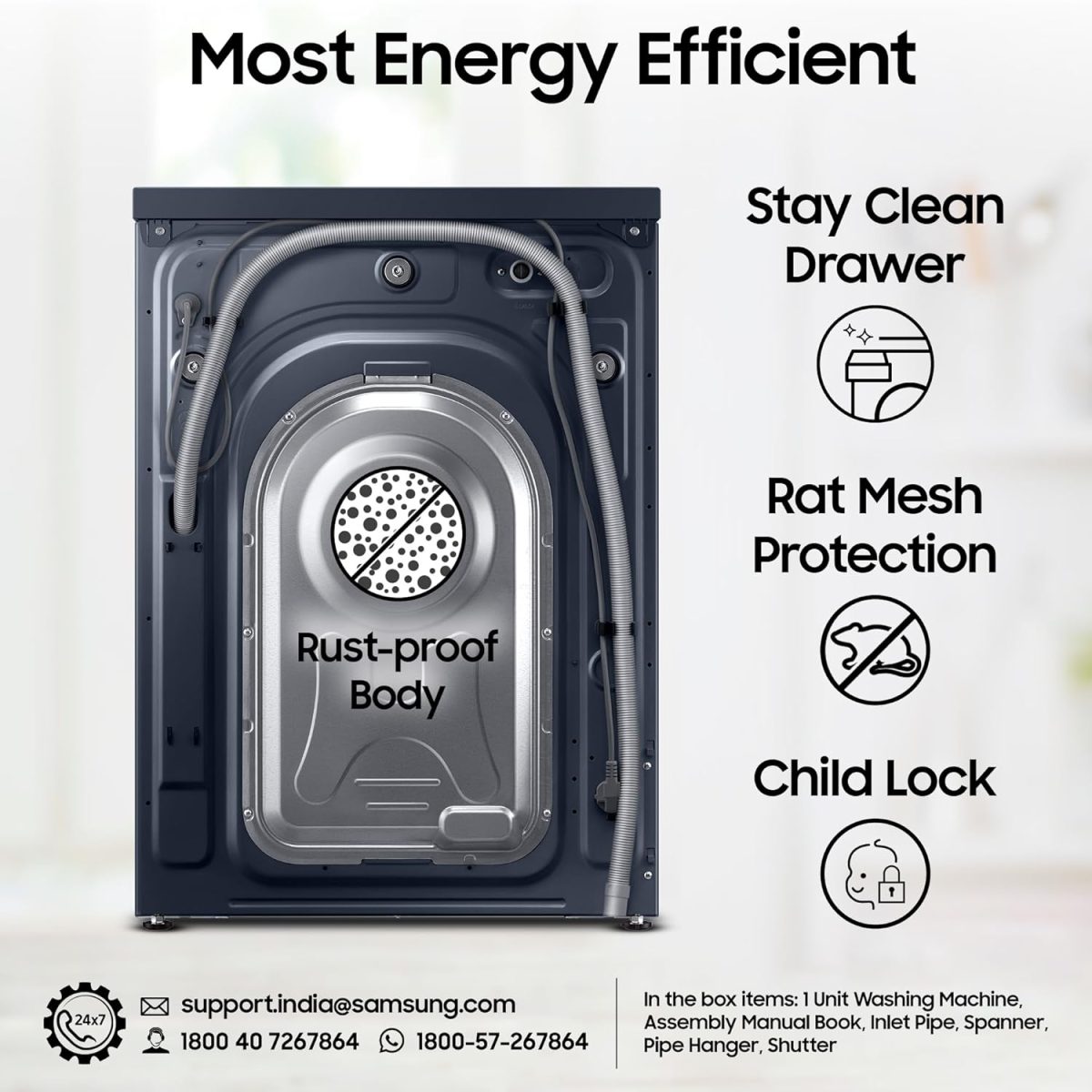Samsung 9 kg, 5 Star, AI Control, AI Ecobubble, Super Speed, Wi-Fi, Hygiene Steam with Inbuilt Heater, Digital Inverter, Fully-Automatic Front Load Washing Machine (WW90DG6U24ASTL, NAVY) - Image 6