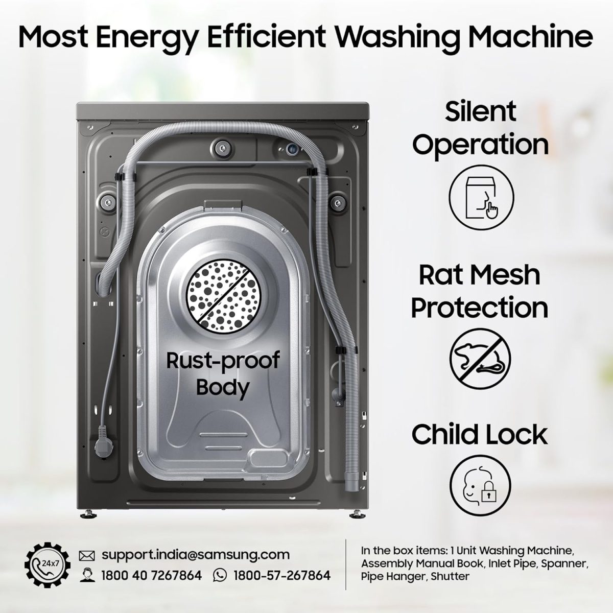 Samsung 7 kg, 5 star, EcoBubble Technology, Hygiene Steam with Inbuilt Heater, Digital Inverter, Fully-Automatic Front Load Washing Machine (WW70R22EK0X/TL, INOX GRAY) - Image 6