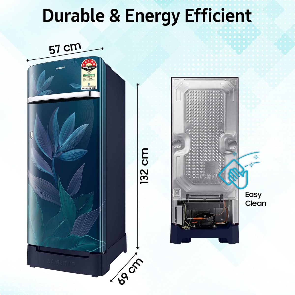 Samsung 189 L, 5 Star, Digital Inverter, Direct-Cool Single Door Refrigerator (RR21D2H259U/HL, Paradise Bloom Blue, Base Stand Drawer) - Image 5