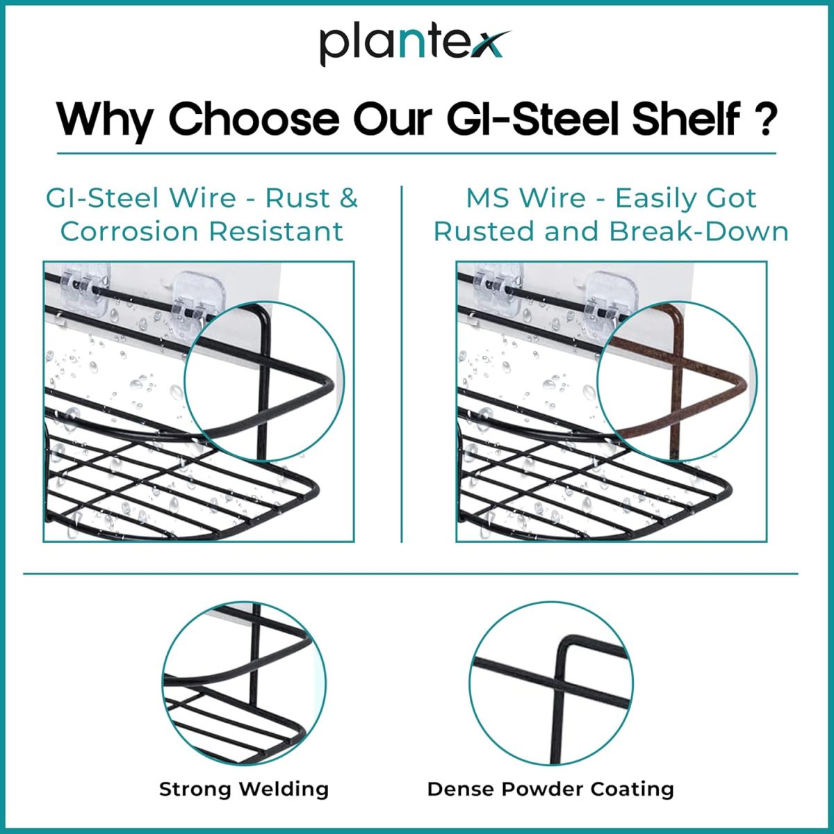 Plantex Drill Free Corner Shelf for Bathroom Wall/Bathroom Organizer Without Drill/Kitchen Shelf/ - Pack of 2 (Black,CED Powder Coated) - Image 5