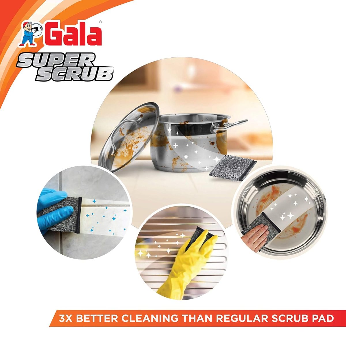 Gala Super Scrub Set – Made of Steel – Black – Pack of 6 - Image 5