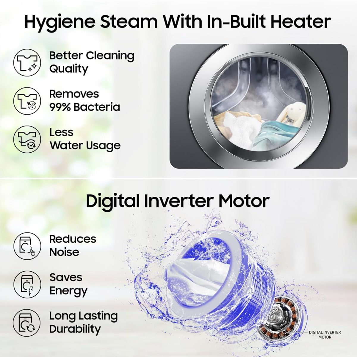 Samsung 7 kg, 5 star, EcoBubble Technology, Hygiene Steam with Inbuilt Heater, Digital Inverter, Fully-Automatic Front Load Washing Machine (WW70R22EK0X/TL, INOX GRAY) - Image 5