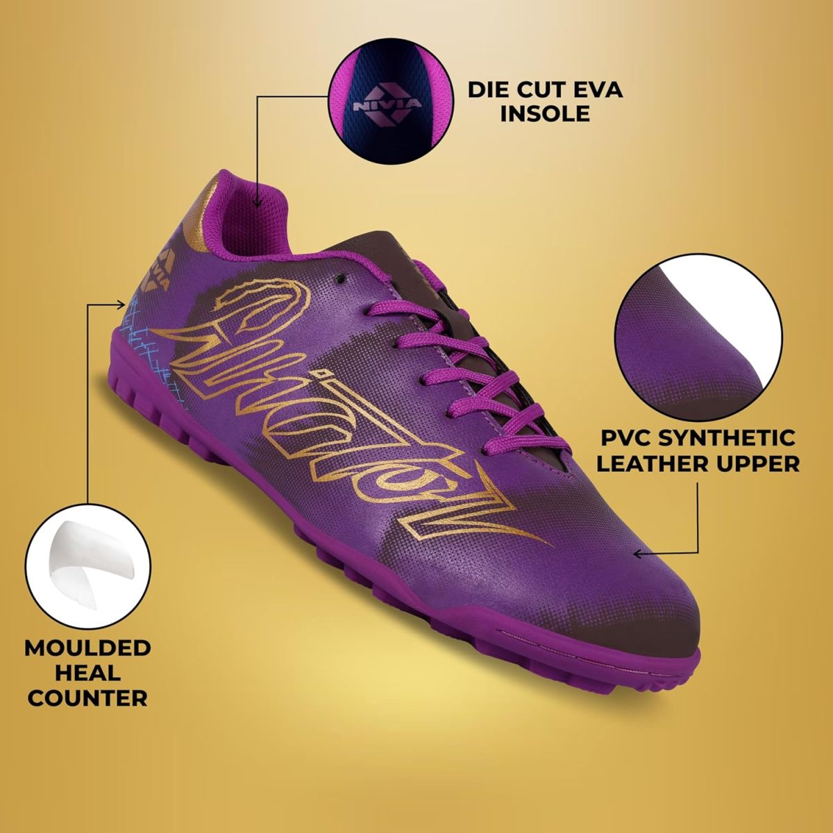 Nivia Aviator 3.0 Turf Shoe for Men with PVC Synthetic Leather and Die Cut Lightweight Insole Provides More Comfort and Grip, High Shear Strength TPU Sole - Image 3