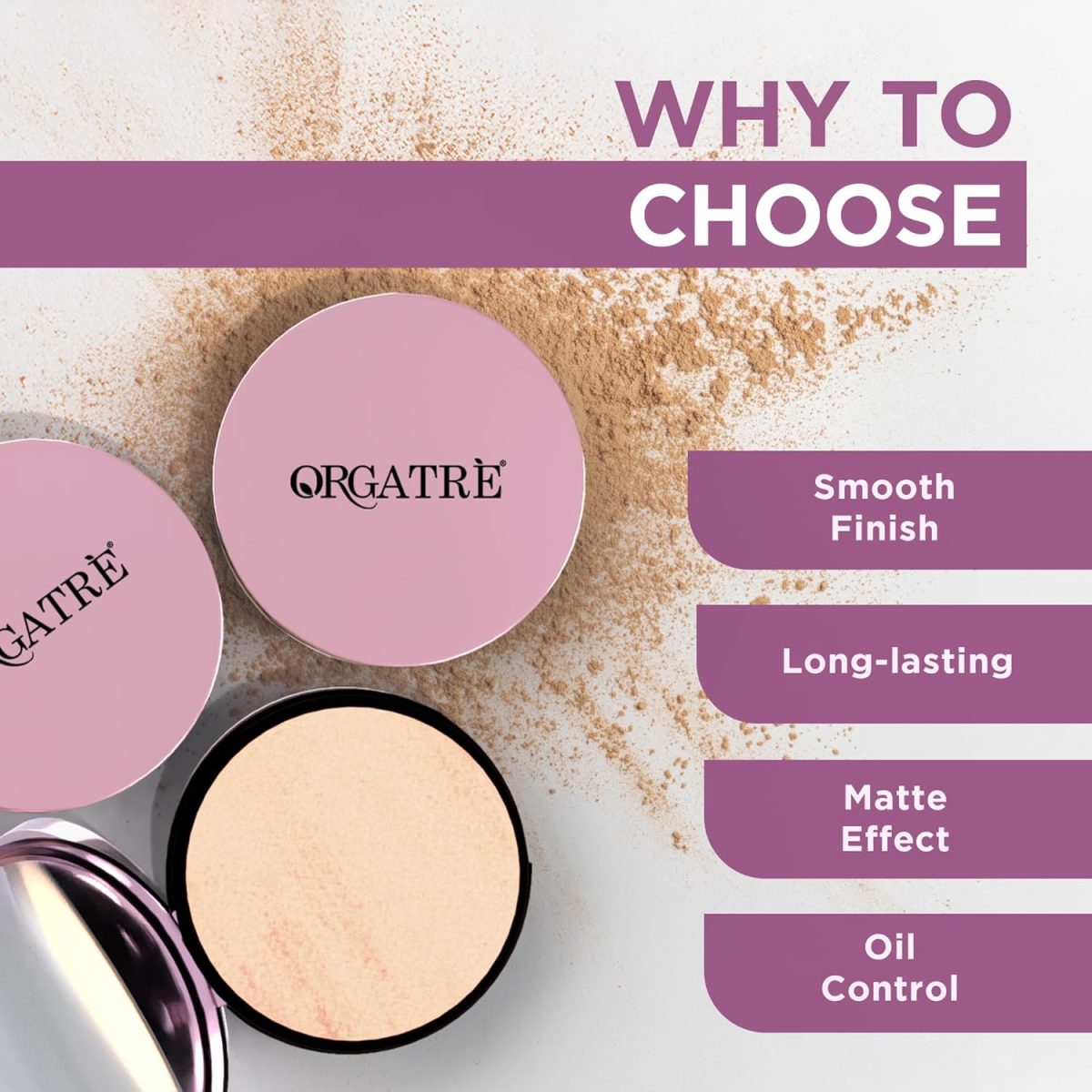 Orgatre MoodBliss Compact Powder for Women - Matte Finish, Oil Control, Long-Lasting, Lightweight & Buildable for Oily & Dry Skin (Natural Beige, 9 gm) - Image 2