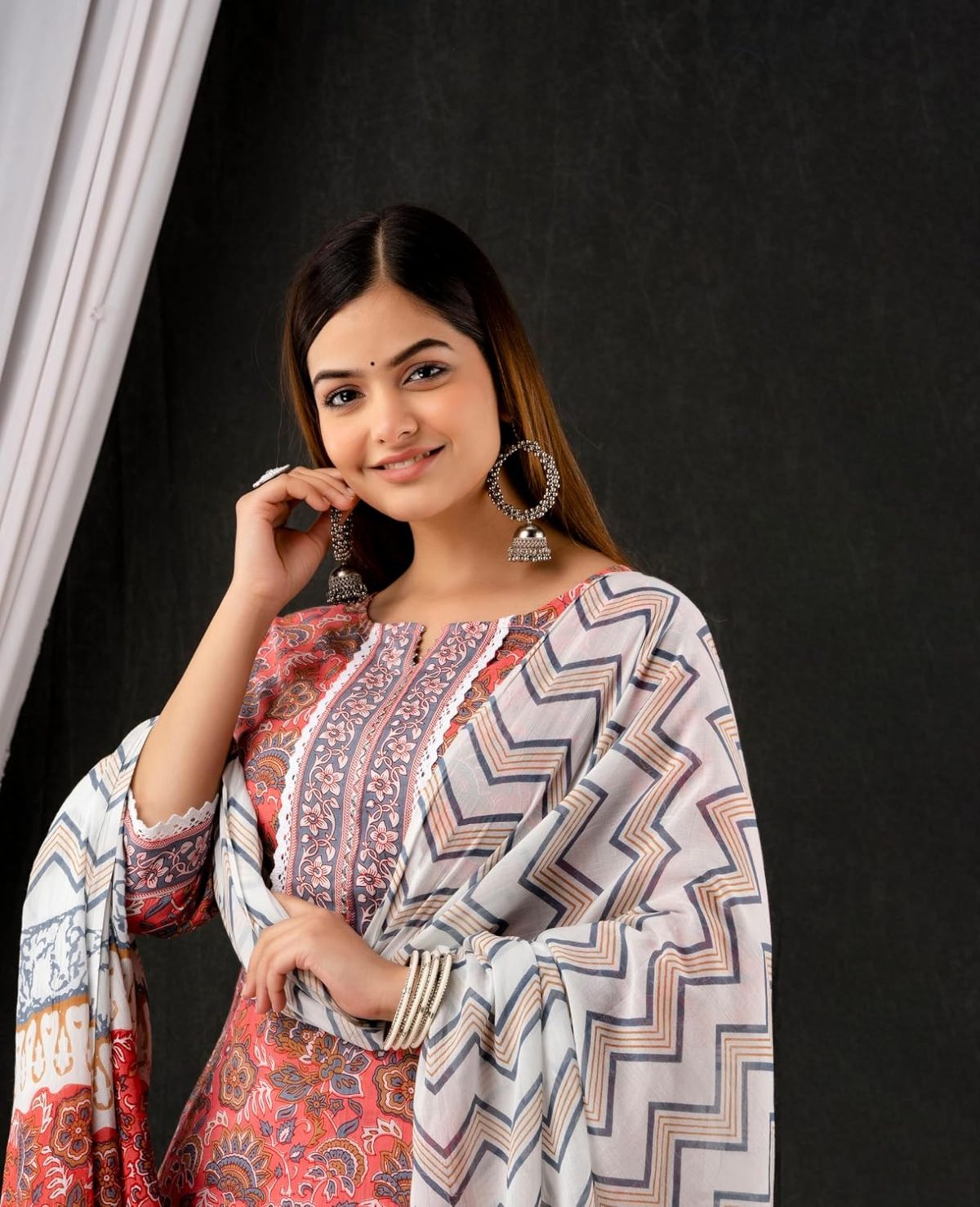 ROBOLOX Women's Cotton Printed Floral Straight Kurta with Pants and Dupatta - Image 6