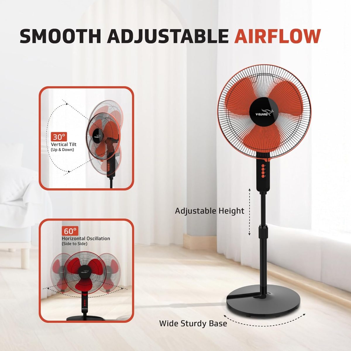 V-Guard Esfera STS Plus Pedestal Cum Table Fan | Versatile 2-In-1 Operation | 1350 RPM Motor | Customisable Tilt And Oscillation Control | Red Black | 40 cm (400mm) - Image 5