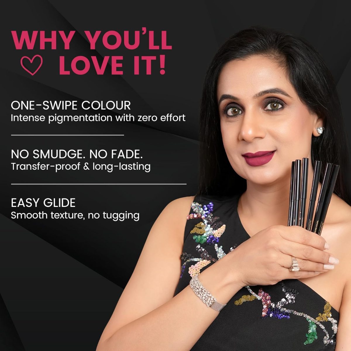 Parul Garg Beauty Bold Define Shimmer Kajal | Smooth Glide Kajal for Eyelid & Lash Line | Long-Lasting, Smudge-Proof & a Dazzling Shine | Vegan & Cruelty-Free (Mrig) - Image 4