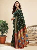 SWARON Women's Silk Blend Paithani Jacquard Work Saree with Unstitched Blouse Piece - Image 2
