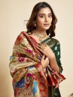 SWARON Women's Silk Blend Paithani Jacquard Work Saree with Unstitched Blouse Piece - Image 5