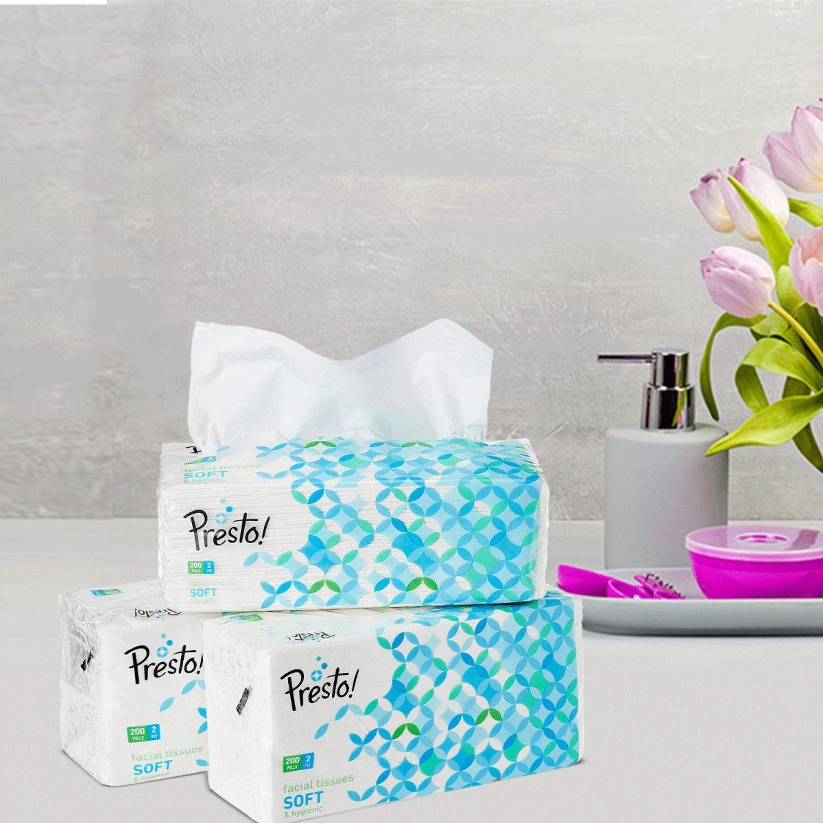 Presto! 2 Ply Facial Tissue Soft Pack - 200 Pulls (Pack of 3) - Image 3