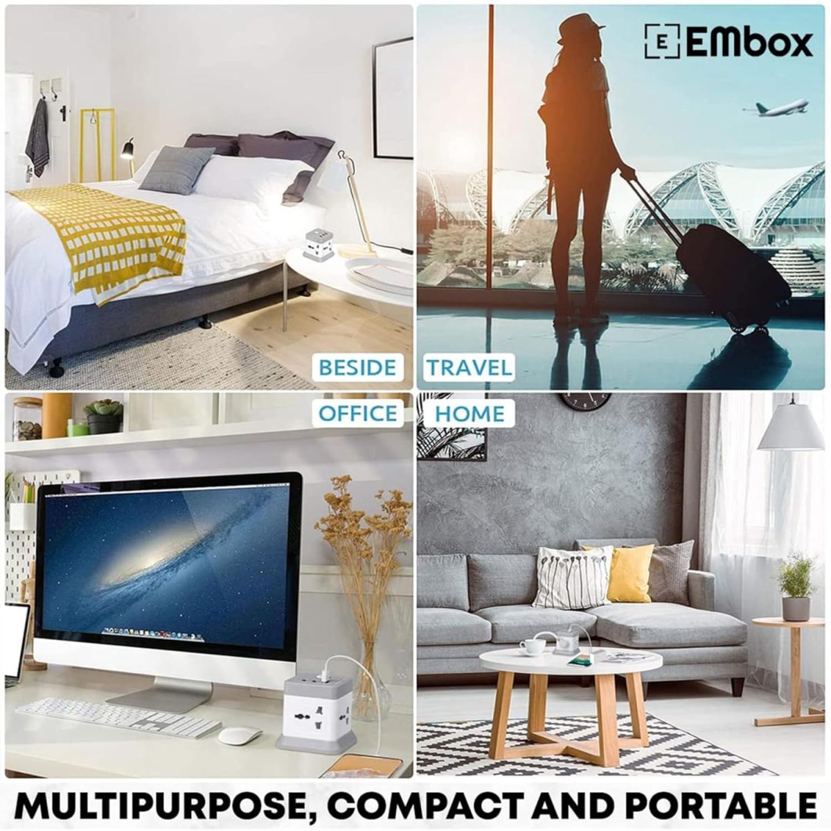EMBOX Cube Extension Board with USB Port Universal Sockets and USB (2.4 A) (QC 3.0) Extension Board with Switches Overload Protector, Indicator, 2 Meter Extension Cord - Image 7