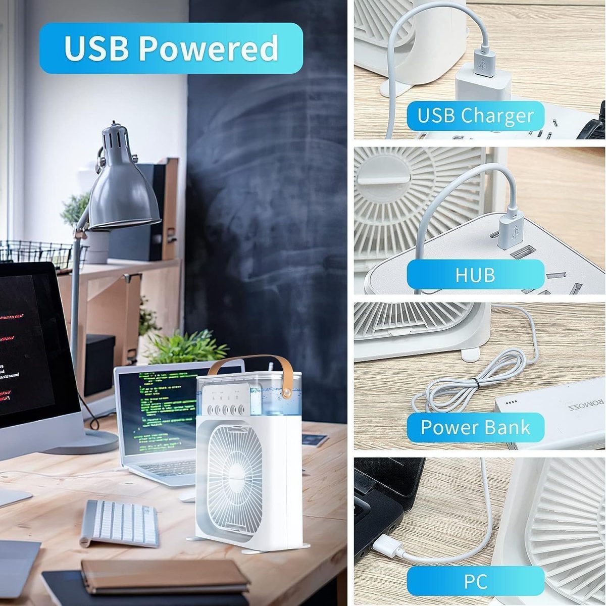 Cellowplus Portable-Conditioner-Small-Ac-Quaite-Personal-Air-cooler-Usb-Power-Mini-Desktop-Cooling-Misting-fan-1/2/3-Timer-With-speed-360-Adjustable-For-Office-Room-Desk-And-Car (2) (1) - Image 4