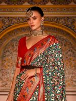 SAREE MALL Women's Woven Design Peacock Pure Patola Silk Saree With Unstitched Blouse Piece - Image 4